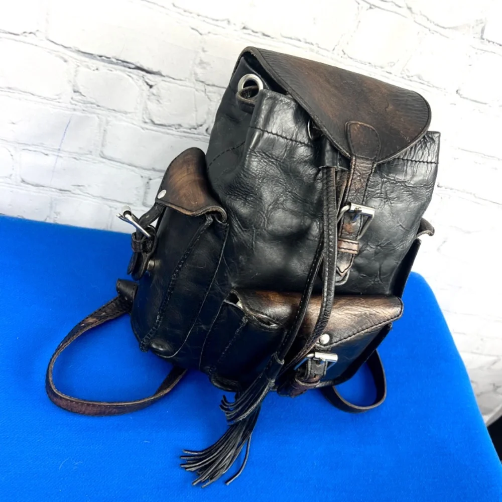 Freebird by Steven Black Leather Backpack with Brown Accents